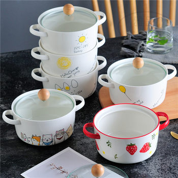 Ear Noodle Bowl with Lid Ceramic Bowl Student Bowl Household Soup Bowl 6 Inch Bowl Nordic Noodle Soup Bowl Small Family Soup Bowl