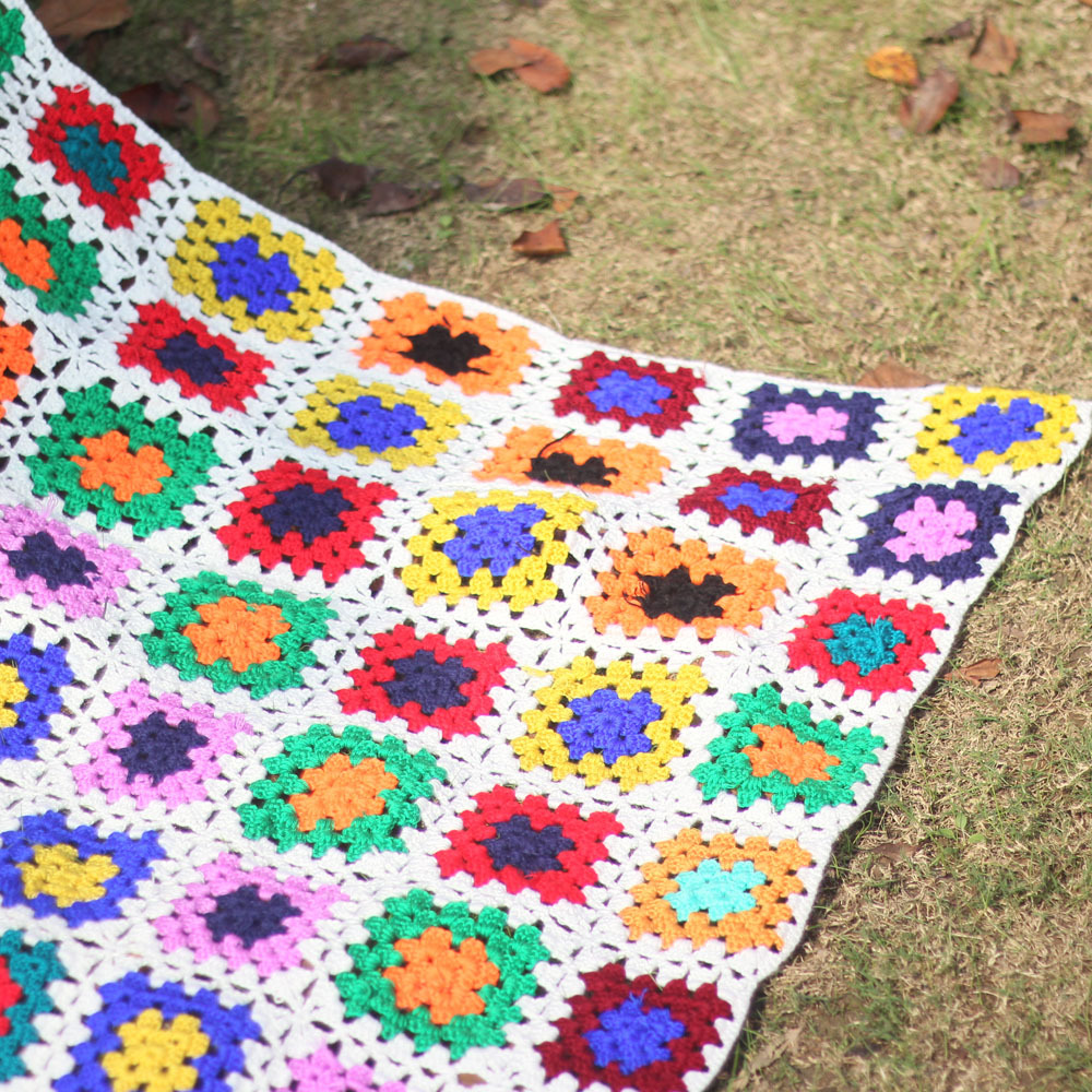 Hot sale grandma block checkered handmade crocheted blanket yoga blanket crochet crocheted cotton thread mat