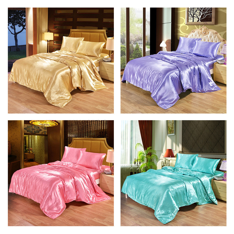 New Solid Color Tencel Four-Piece Set Foreign Trade Cross-Border Simple Imitation Silk Satin Bedding Wholesale