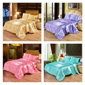 New Solid Color Tencel Four-Piece Set Foreign Trade Cross-Border Simple Imitation Silk Satin Bedding Wholesale