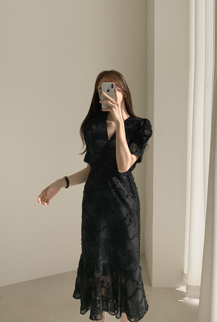 Đầm maxi nữ thắt eo đuôi cá phong cách Pháp — Len sạch chi tiết 17