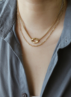 欧美钛钢镀金银双层锁骨链手链