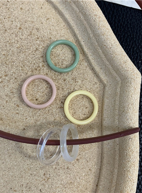 多色系5个一套帅酷撞色冷淡风彩色树脂素圈简约戒指指环女叠戴ins