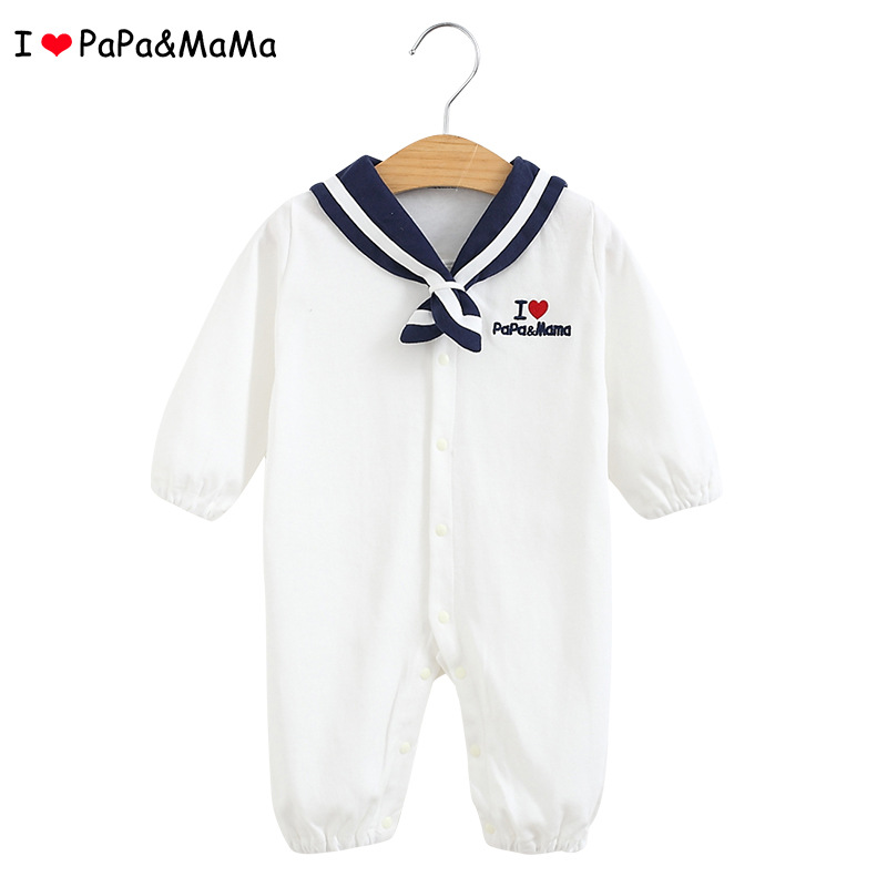 Newborn Jumpsuit Four Seasons Cotton-wool Navy Collar Long-sleeved Jumpsuit for Boys and Girls Baby Baby Climbing Clothes Outgoing Clothes