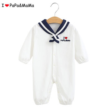 Newborn Jumpsuit Four Seasons Cotton-wool Navy Collar Long-sleeved Jumpsuit for Boys and Girls Baby Baby Climbing Clothes Outgoing Clothes