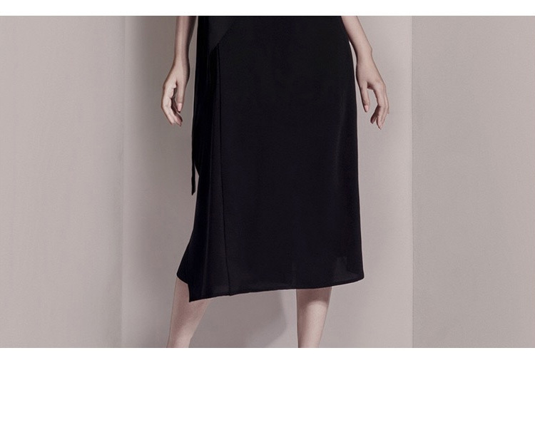 Đầm maxi nữ retro châu Âu cổ V, tay không, thắt eo ren — Hắc chi tiết 5