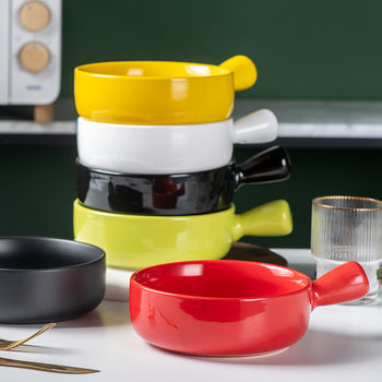 Baked rice bowl Nordic style baking bowl with handle pasta plate simple household tableware soup noodle bowl salad bowl