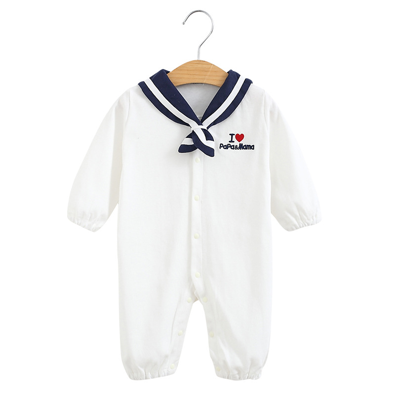 Newborn Jumpsuit Four Seasons Cotton-wool Navy Collar Long-sleeved Jumpsuit for Boys and Girls Baby Baby Climbing Clothes Outgoing Clothes