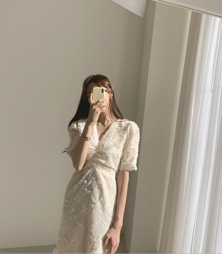 Đầm maxi nữ thắt eo đuôi cá phong cách Pháp — Len sạch chi tiết 6