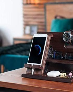 木制钥匙扣钱包支架手表士专用礼物生日床头柜钱包平板电脑收纳