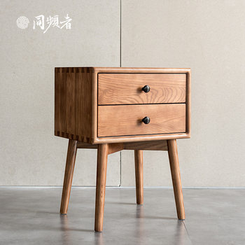 Solid Wood Light Luxury Bedside Table Solid Wood Leather Storage Cabinet Bedroom Bedside Cabinet Fully Equipped Small Cabinet Simple Storage Cabinet