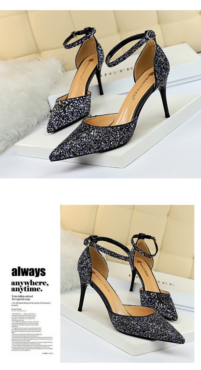 Sandal cao gót nữ mũi nhọn quai ngang đính 片 phối hợp — 283-1 Bạc 9.5CM, 283-1 đen 9.5CM, 283-1 màu Đỏ 9.5CM, 283-A1 Bạc 7.5CM