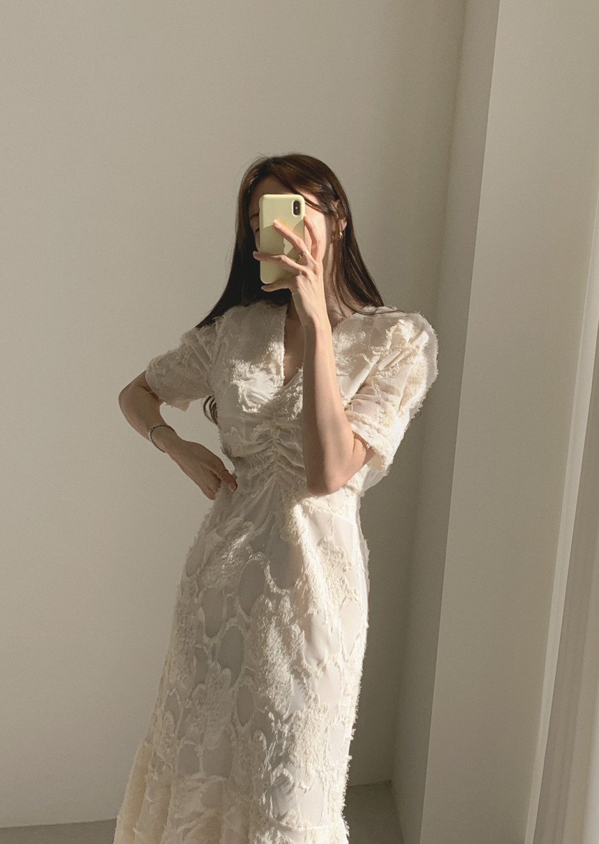 Đầm maxi nữ thắt eo đuôi cá phong cách Pháp — Len sạch chi tiết 4