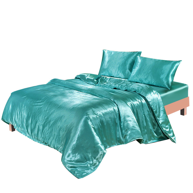 New Solid Color Tencel Four-Piece Set Foreign Trade Cross-Border Simple Imitation Silk Satin Bedding Wholesale
