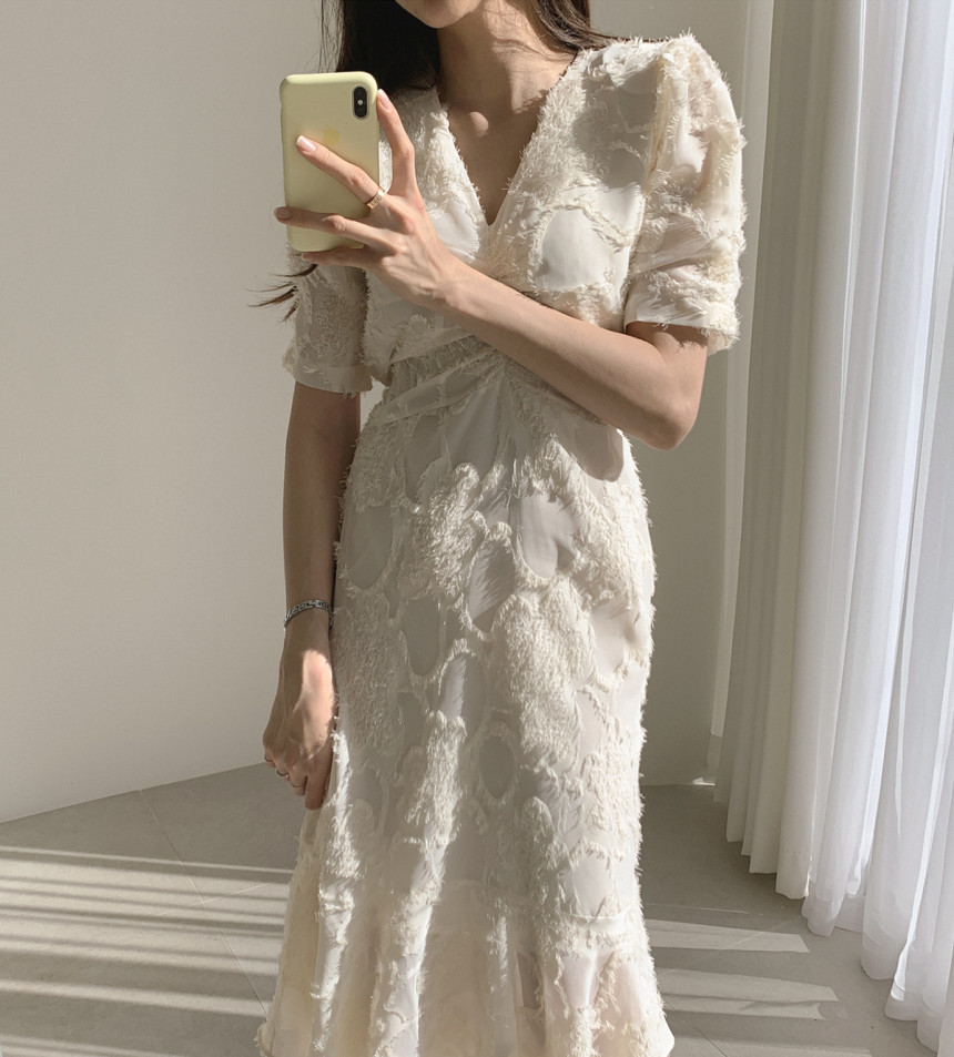 Đầm maxi nữ thắt eo đuôi cá phong cách Pháp — Len sạch chi tiết 8