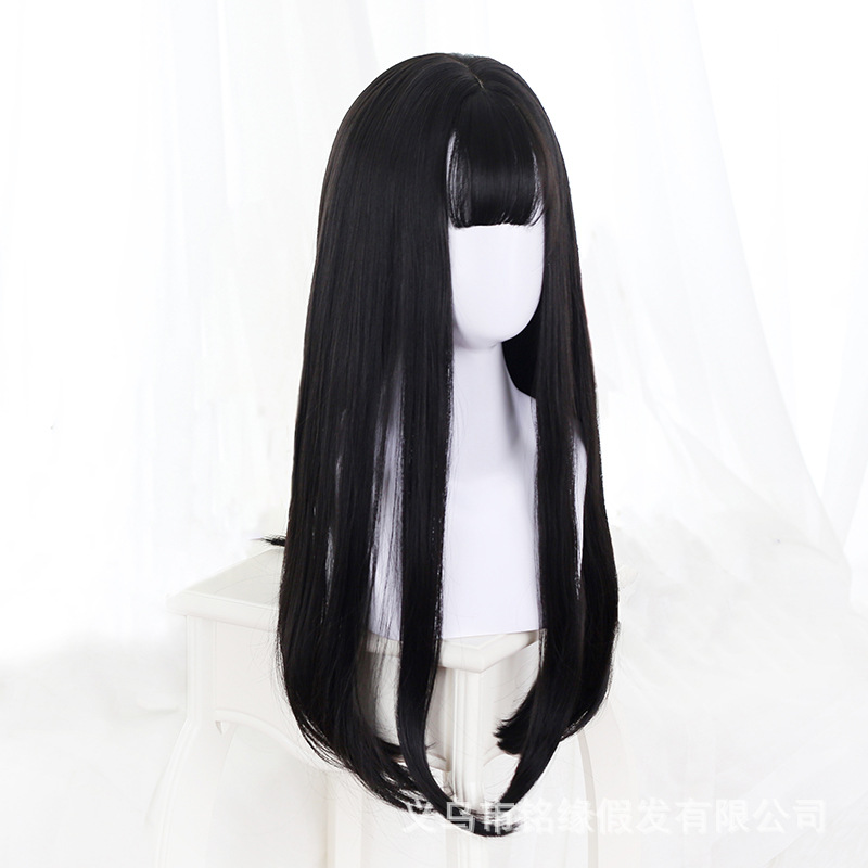 Wig Women's Foreign Trade Black Long Straight lolit Wig Full Head Cover Net Red Chemical Fiber High Temperature Silk Full Top Wig Cover wigs