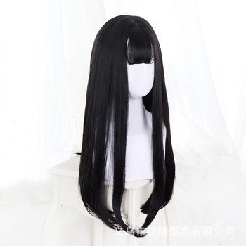 Wig Women's Foreign Trade Black Long Straight lolit Wig Full Head Cover Net Red Chemical Fiber High Temperature Silk Full Top Wig Cover wigs