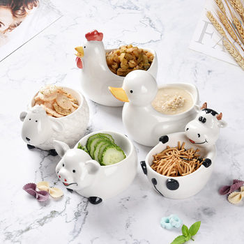 Creative Ceramic Bowl Household Tableware Set Girl's Heart Q Cute Student Children's Single Personality Cute Supplementary Food Bowl