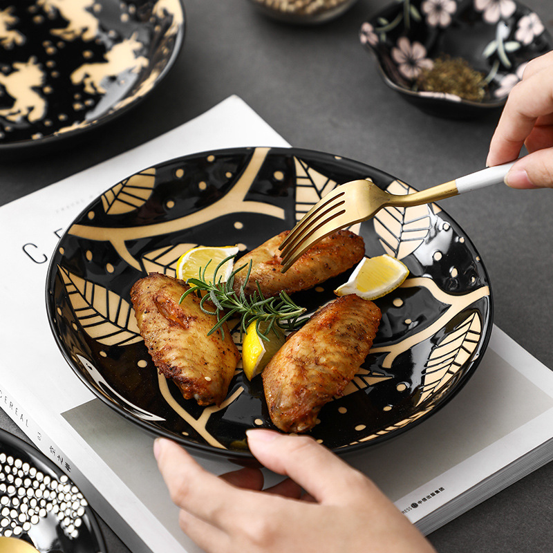 7-inch rice plate Nordic dinner plate Internet-famous plate dark green deep plate household ceramic rice plate dish plate tableware