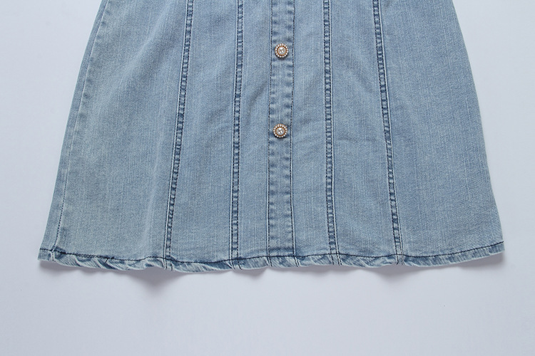 Đầm maxi nữ denim tay bồng cổ vuông không lưng — Trắng sọc chi tiết 11