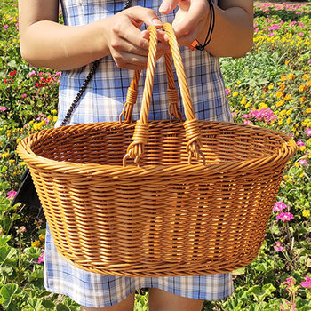 picnic basket rattan supermarket shopping basket outdoor portable basket rattan storage basket pastoral picking basket