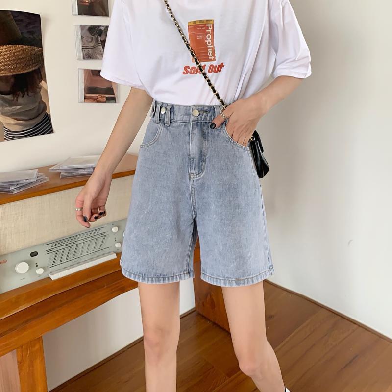 High Waisted Denim Shorts for Women Loose Fit Straight Leg Korean Style Summer Casual Wear Wholesale Available