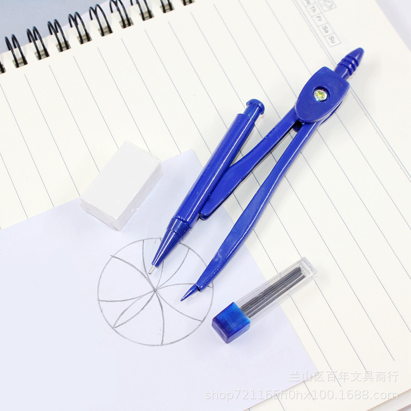 Compass Blue Simple Student Drawing Compass Double-layer Seven-piece Set Office Drawing Ruler Triangle Plate Protractor
