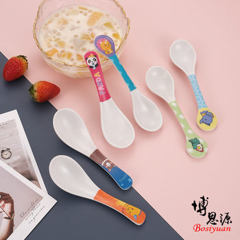Cartoon Bamboo Fiber Household Baby Feeding Round Head Spoon Creative Kindergarten Children's Cute Eating Spoon