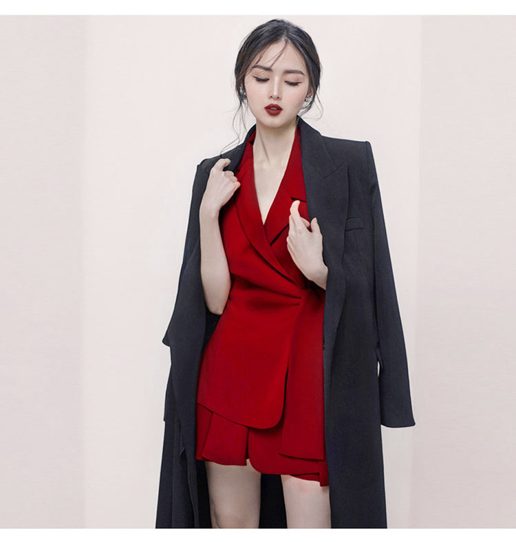 Đầm suông nữ midi cổ V không tay, chất liệu polyester phối ren — Trắng, Đỏ, Đen chi tiết 4