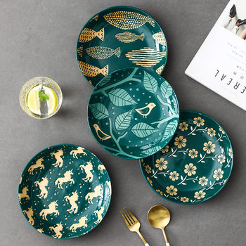 7-inch rice plate Nordic dinner plate Internet-famous plate dark green deep plate household ceramic rice plate dish plate tableware