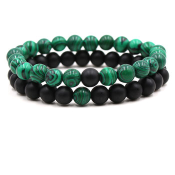 Cross-border Direct Supply Natural Stone Bracelet 8mm Black Frosted Stone Green Red Blue Malachite Set Bracelet Beaded Bracelet