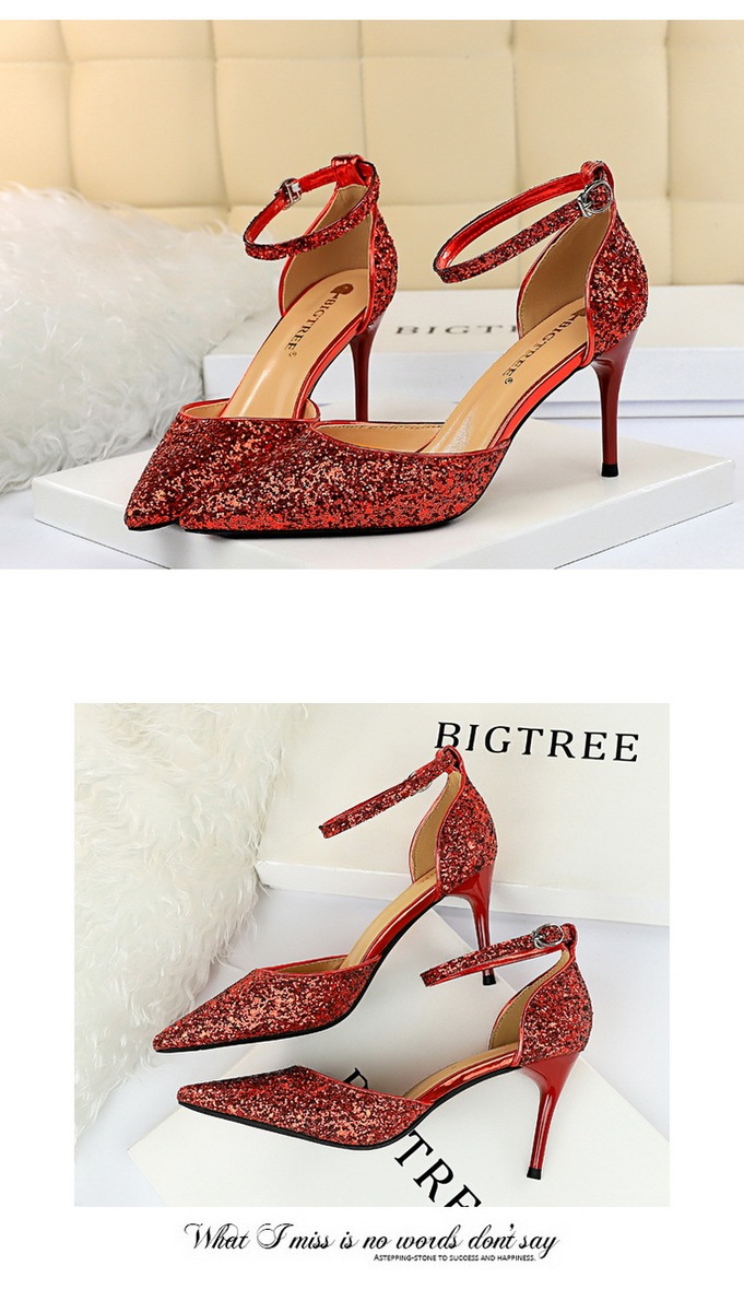 Sandal cao gót nữ mũi nhọn quai ngang đính 片 phối hợp — 283-1 Bạc 9.5CM, 283-1 đen 9.5CM, 283-1 màu Đỏ 9.5CM, 283-A1 Bạc 7.5CM