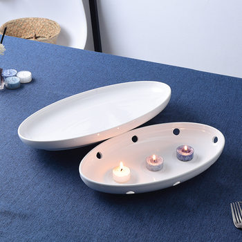 Hotel Fish Plate Commercial Ceramic Large Plate Oval Steamed Braised White Plate Tableware Japanese Style Creative Plate