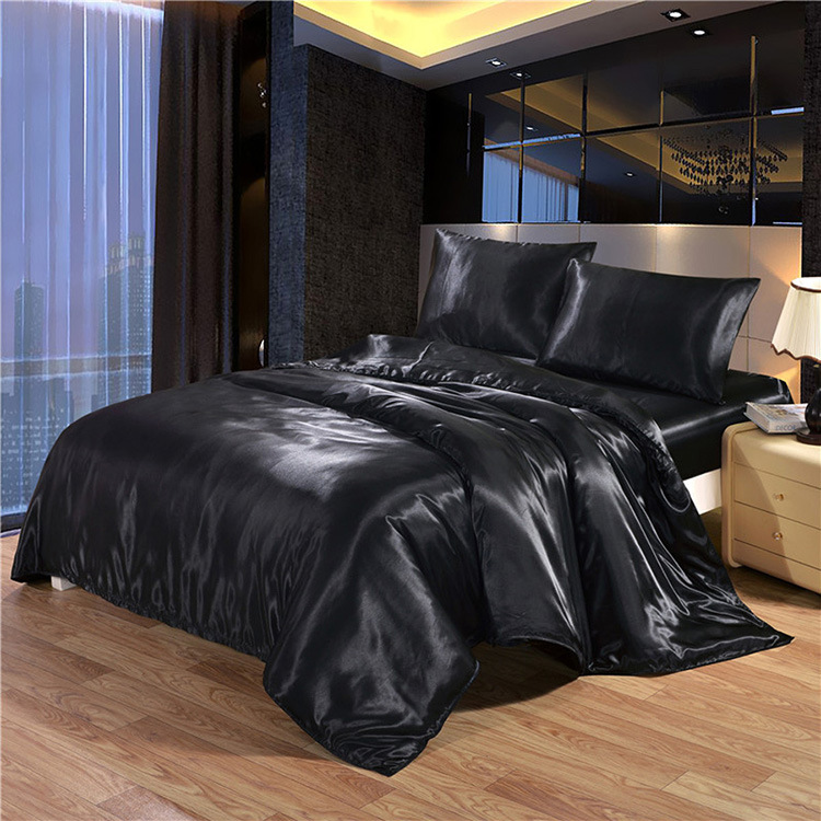 New Solid Color Tencel Four-Piece Set Foreign Trade Cross-Border Simple Imitation Silk Satin Bedding Wholesale
