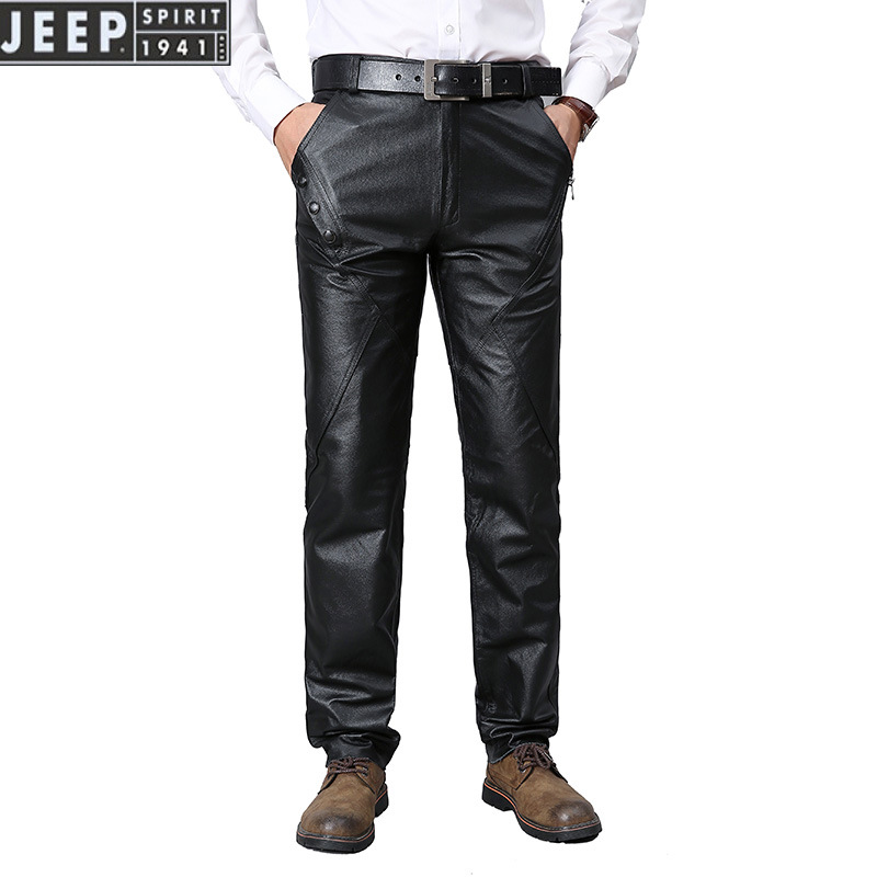 JEEP SPIRIT leather кожаные брюки мужские зимние велосипедные кожаные мотоциклетные кожаные мужские брюки Harley 2312