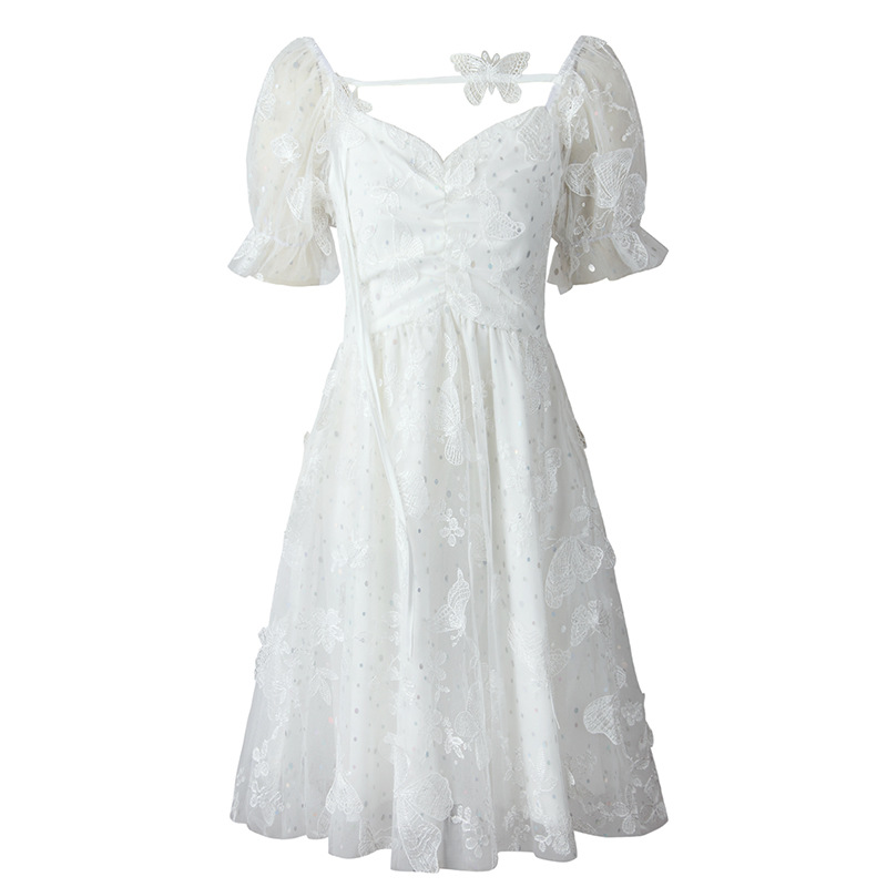 Đầm maxi nữ thắt eo tay bồng V cổ họa tiết bướm — Dáng ngắn chi tiết 9