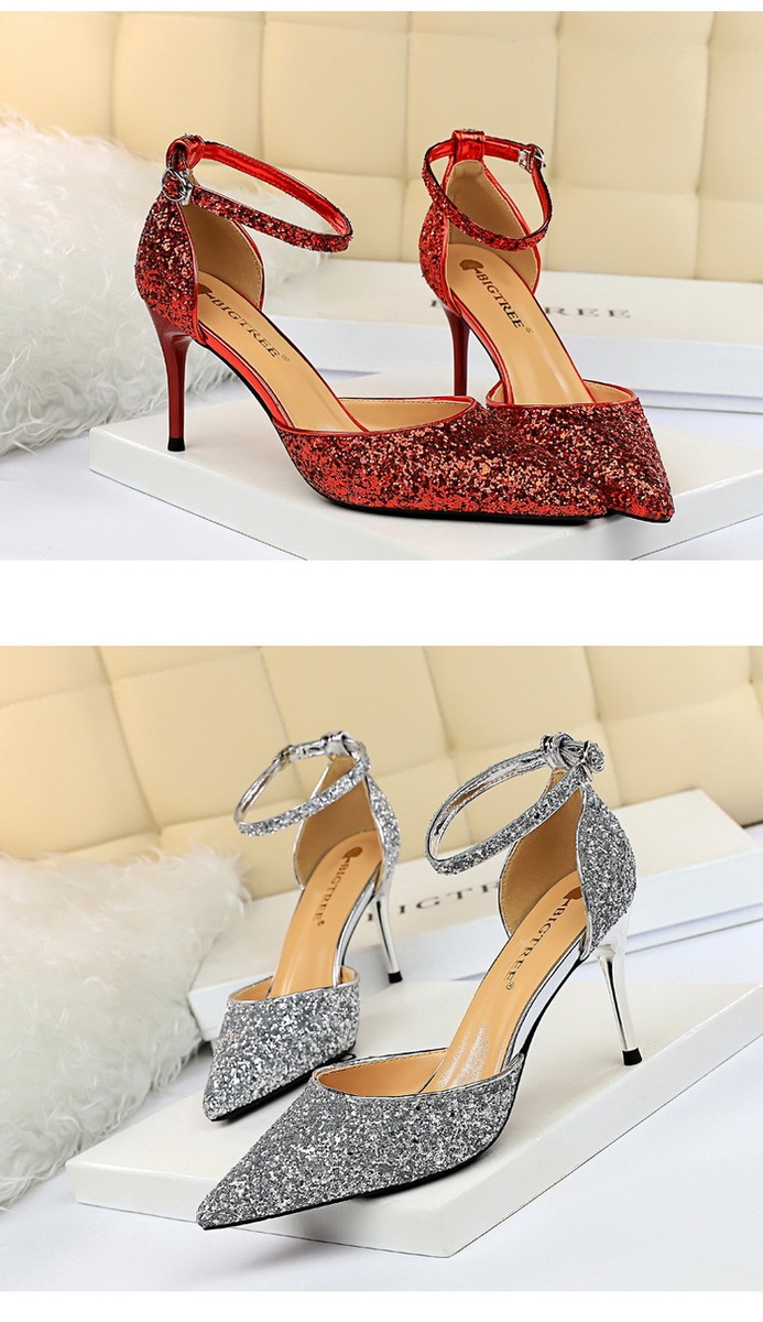 Sandal cao gót nữ mũi nhọn quai ngang đính 片 phối hợp — 283-1 Bạc 9.5CM, 283-1 đen 9.5CM, 283-1 màu Đỏ 9.5CM, 283-A1 Bạc 7.5CM
