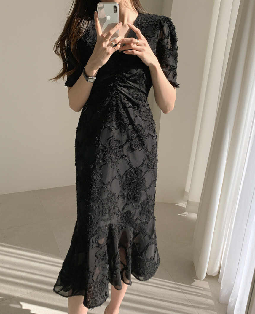 Đầm maxi nữ thắt eo đuôi cá phong cách Pháp — Len sạch chi tiết 18