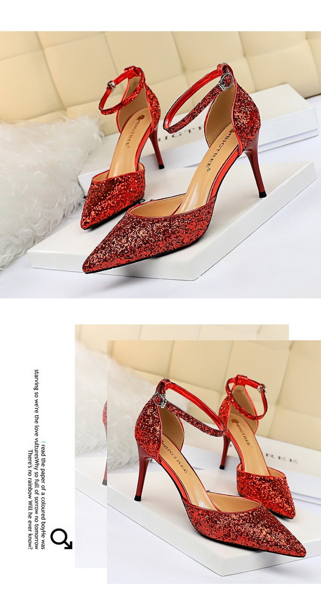 Sandal cao gót nữ mũi nhọn quai ngang đính 片 phối hợp — 283-1 Bạc 9.5CM, 283-1 đen 9.5CM, 283-1 màu Đỏ 9.5CM, 283-A1 Bạc 7.5CM