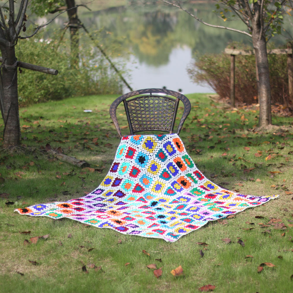 Hot sale grandma block checkered handmade crocheted blanket yoga blanket crochet crocheted cotton thread mat