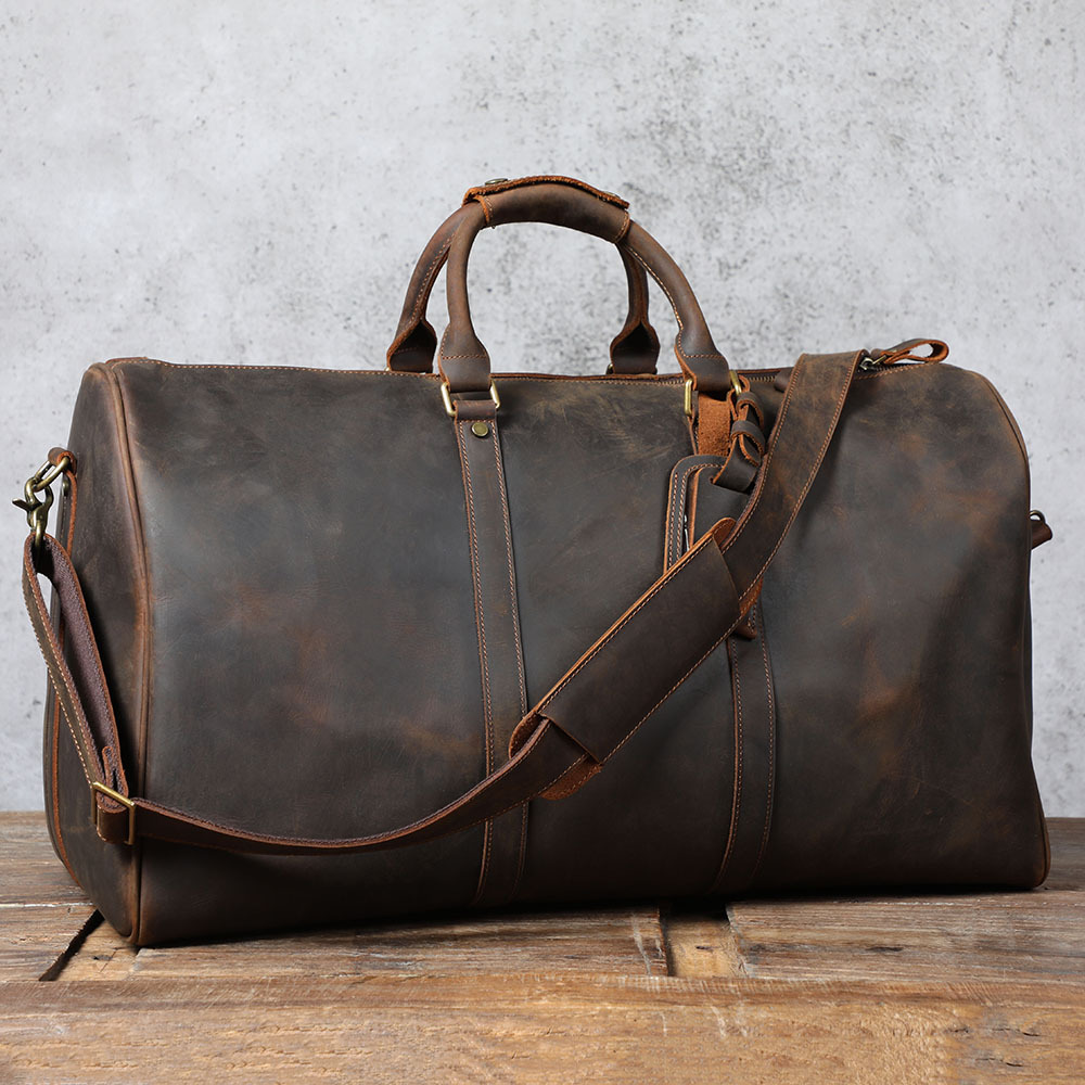 Túi Du Lịch Da Bò Sức Chứa Lớn Phong Cách Âu Mỹ Vintage Màu Nâu