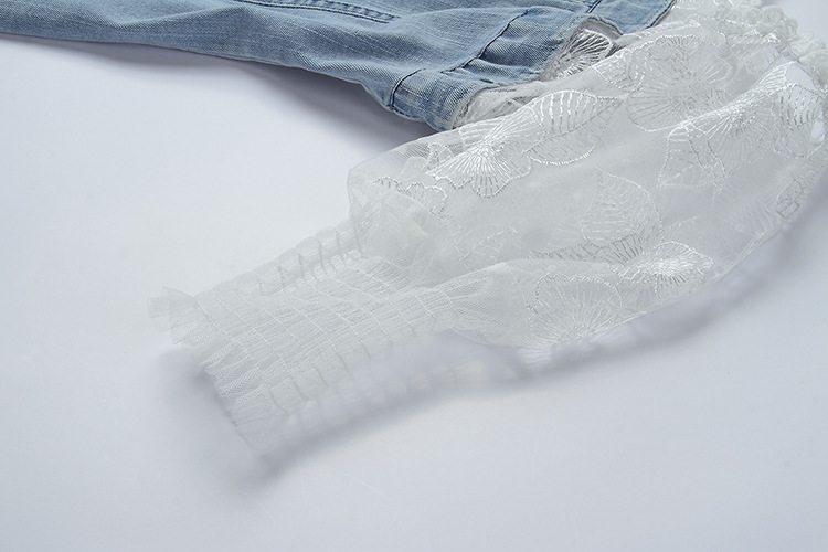 Đầm maxi nữ denim tay bồng cổ vuông không lưng — Trắng sọc chi tiết 9