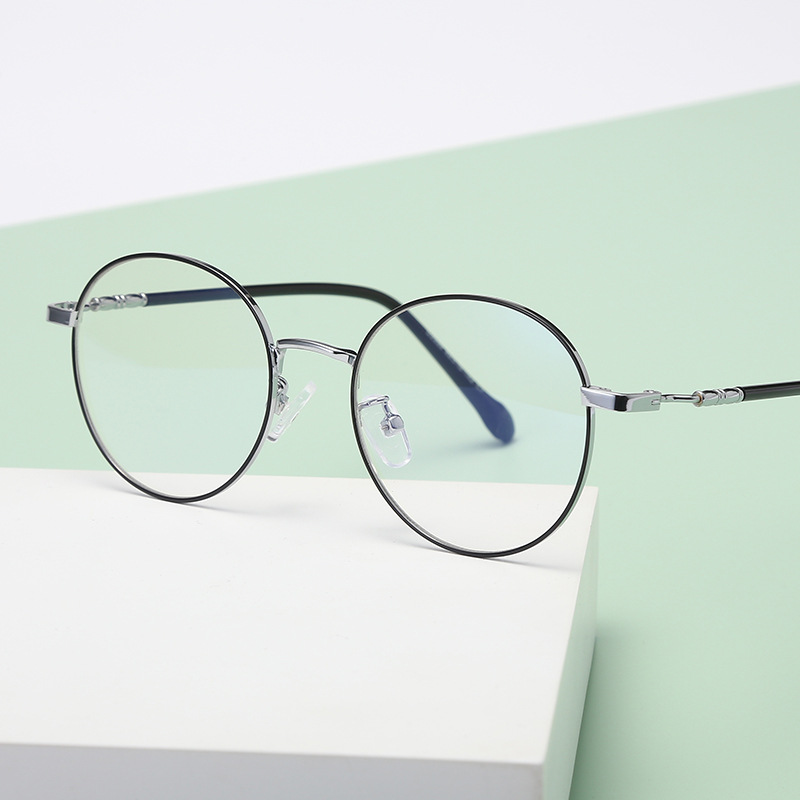 2021 Men's and Women's Artistic Internet Celebrity Round Frame Metal Glasses Frame Decorative Flat Glasses Can Match Myopia Glasses D2999