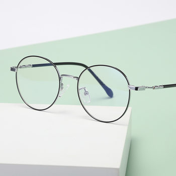 2021 Men's and Women's Artistic Internet Celebrity Round Frame Metal Glasses Frame Decorative Flat Glasses Can Match Myopia Glasses D2999