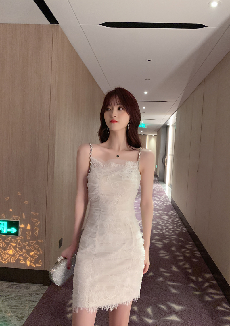 Đầm ren ôm body nữ dáng ngắn gợi cảm — [Trắng], [Đen] chi tiết 15