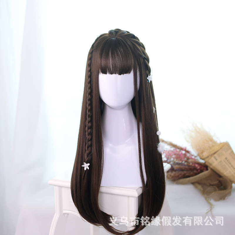 Wig Women's Foreign Trade Black Long Straight lolit Wig Full Head Cover Net Red Chemical Fiber High Temperature Silk Full Top Wig Cover wigs