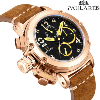 Automatic mechanical multifunctional luminous leather rose gold men's watch AUTOMATIC WATCH