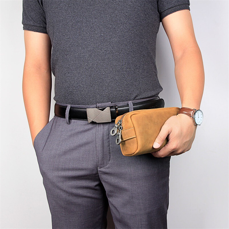 Túi đựng đồ cá nhân da bò đầu lớp phong cách cổ điển, túi đựng mỹ phẩm và đồ vệ sinh khi đi du lịch — Màu cam