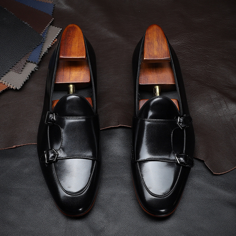 Giày Lười Monkstrap Nam Da Bò Chiều Cao Đế Khoảng 3cm Màu Đen, Nâu