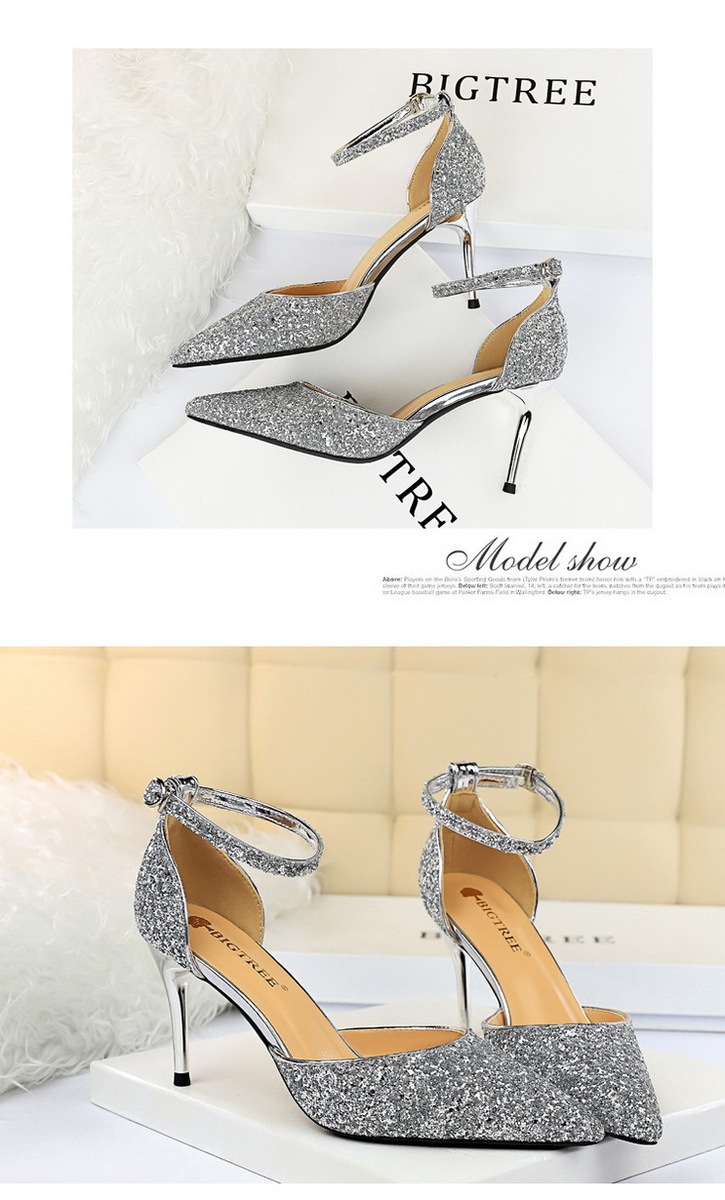 Sandal cao gót nữ mũi nhọn quai ngang đính 片 phối hợp — 283-1 Bạc 9.5CM, 283-1 đen 9.5CM, 283-1 màu Đỏ 9.5CM, 283-A1 Bạc 7.5CM